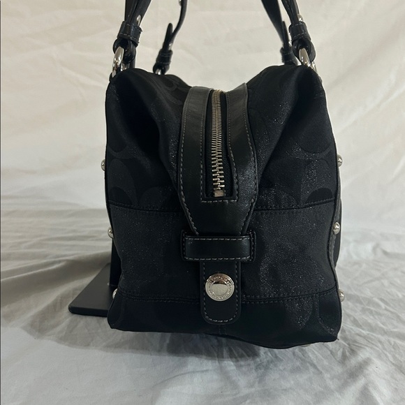 Coach 12910 Optic Lurex Signature Black Studded Satchel - Picture 5 of 12